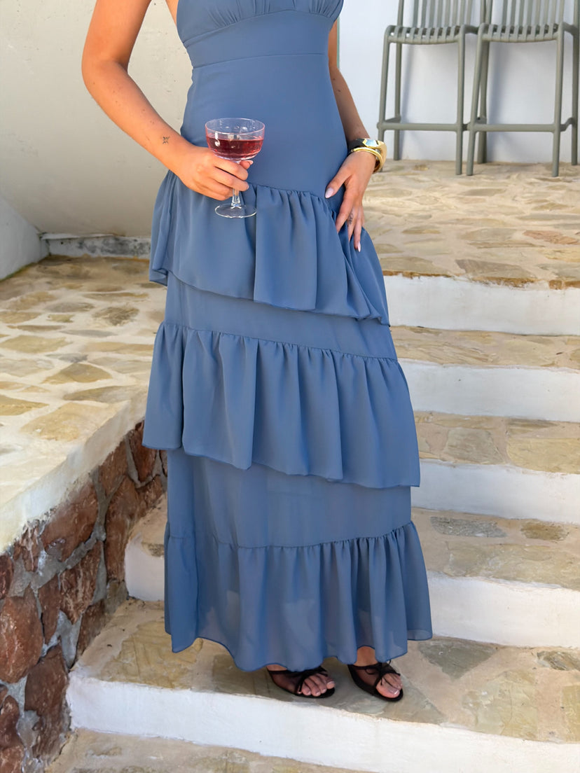 Hailey Maxi Ruffle Dress - Stormy Blue