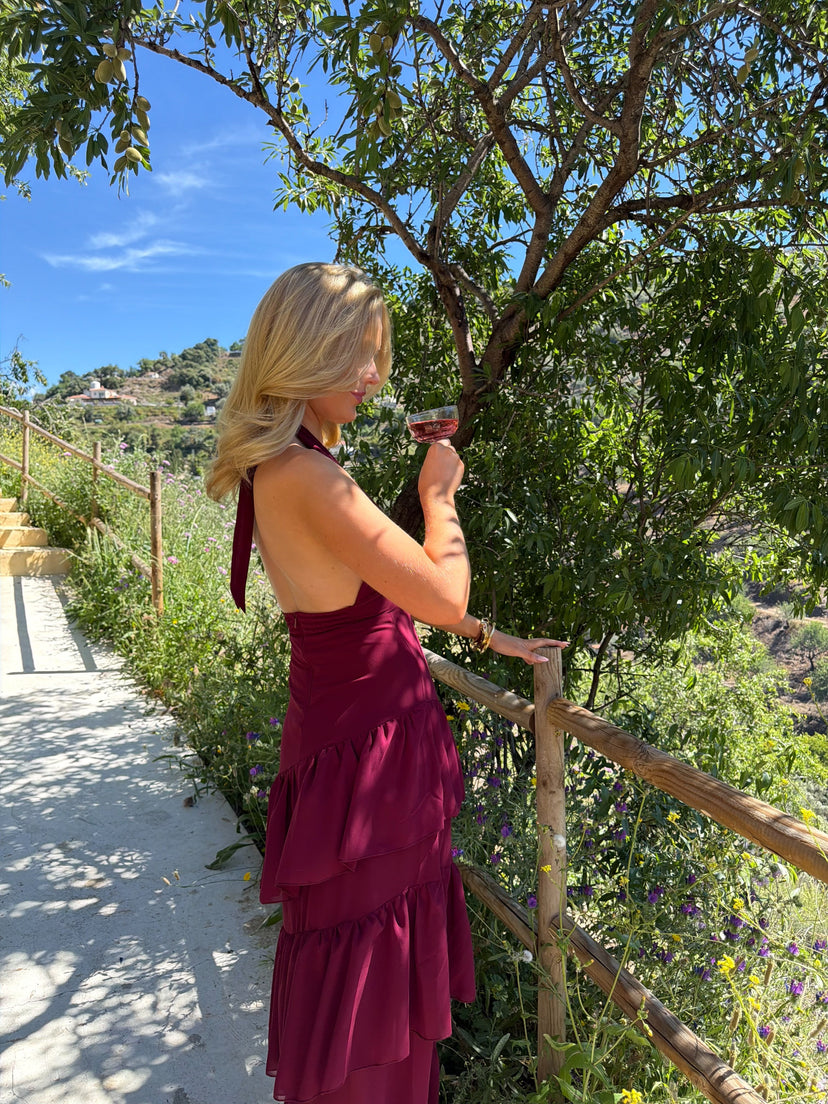 Hailey Maxi Ruffle Dress - Burgundy