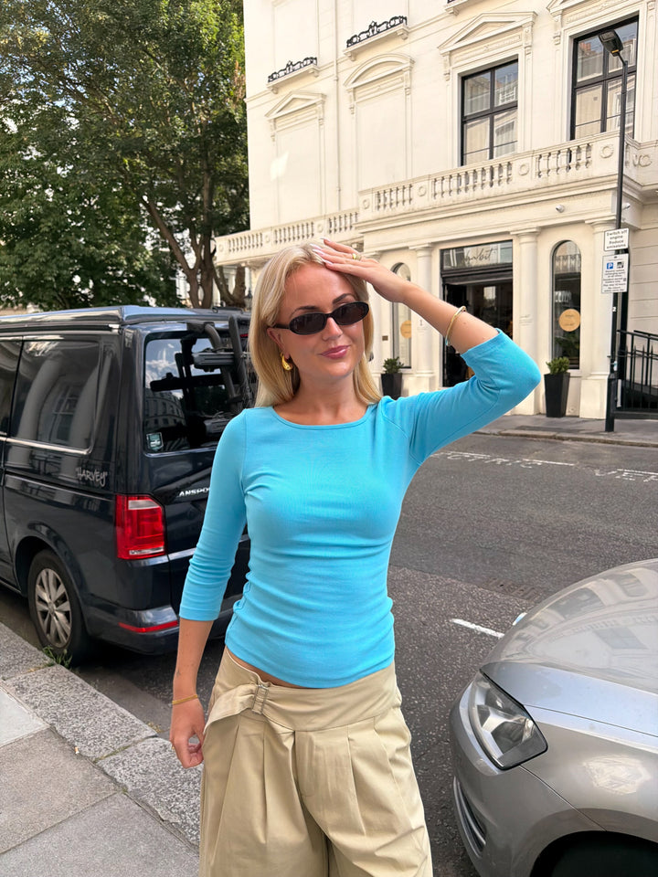 Stinna 3/4 Boatneck Top - Aqua Blue