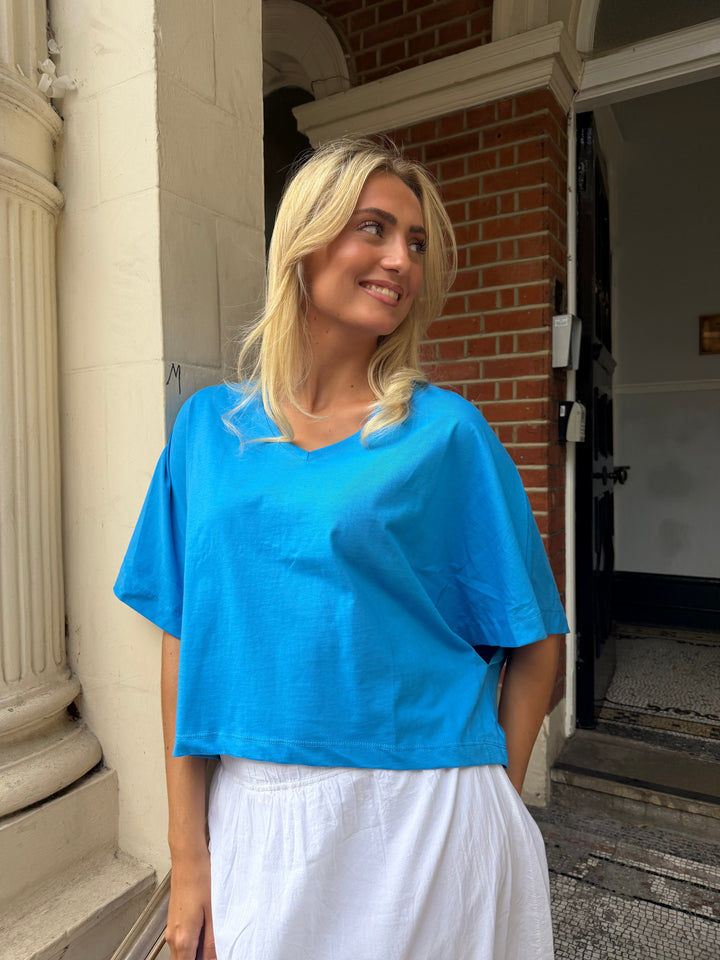 Sofie Oversize V-Neck T-shirt - Pacific Blue