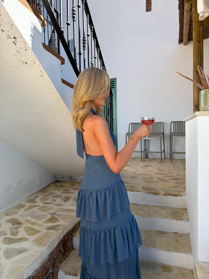 Hailey Maxi Ruffle Dress - Stormy Blue