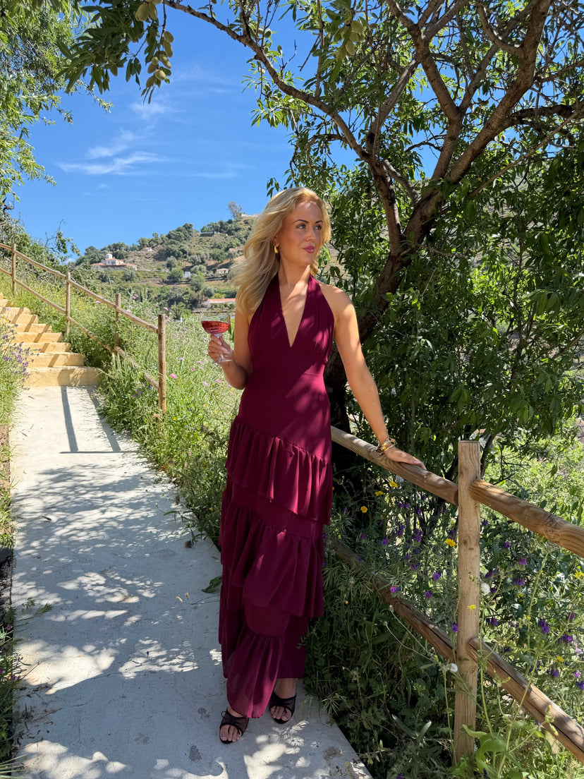 Hailey Maxi Ruffle Dress - Burgundy