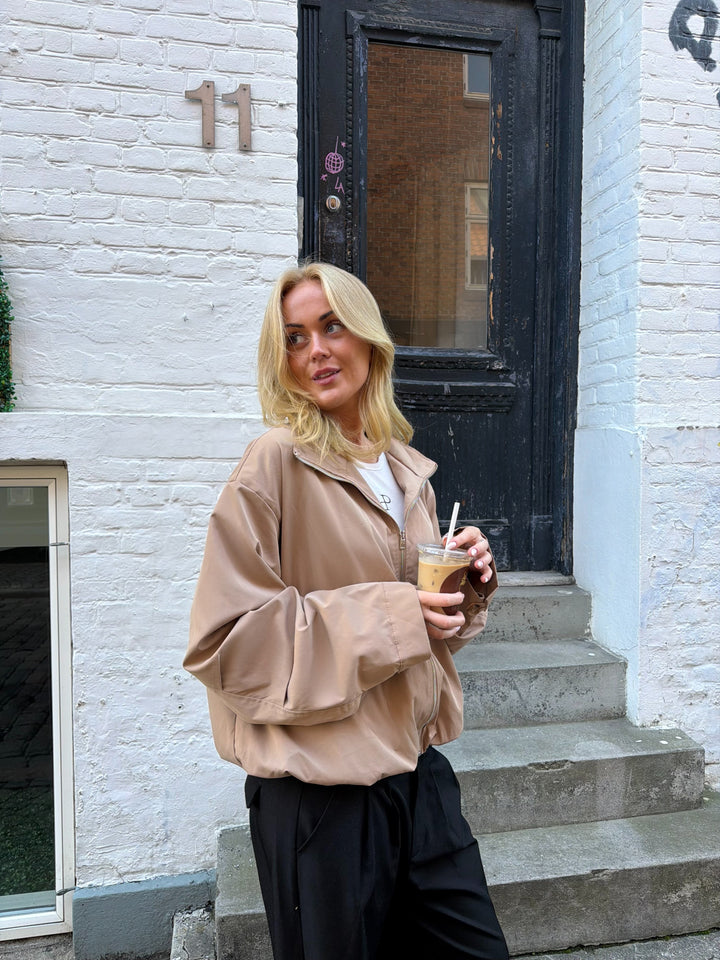 Noelle Balloon Bomber Jacket - Dark Beige