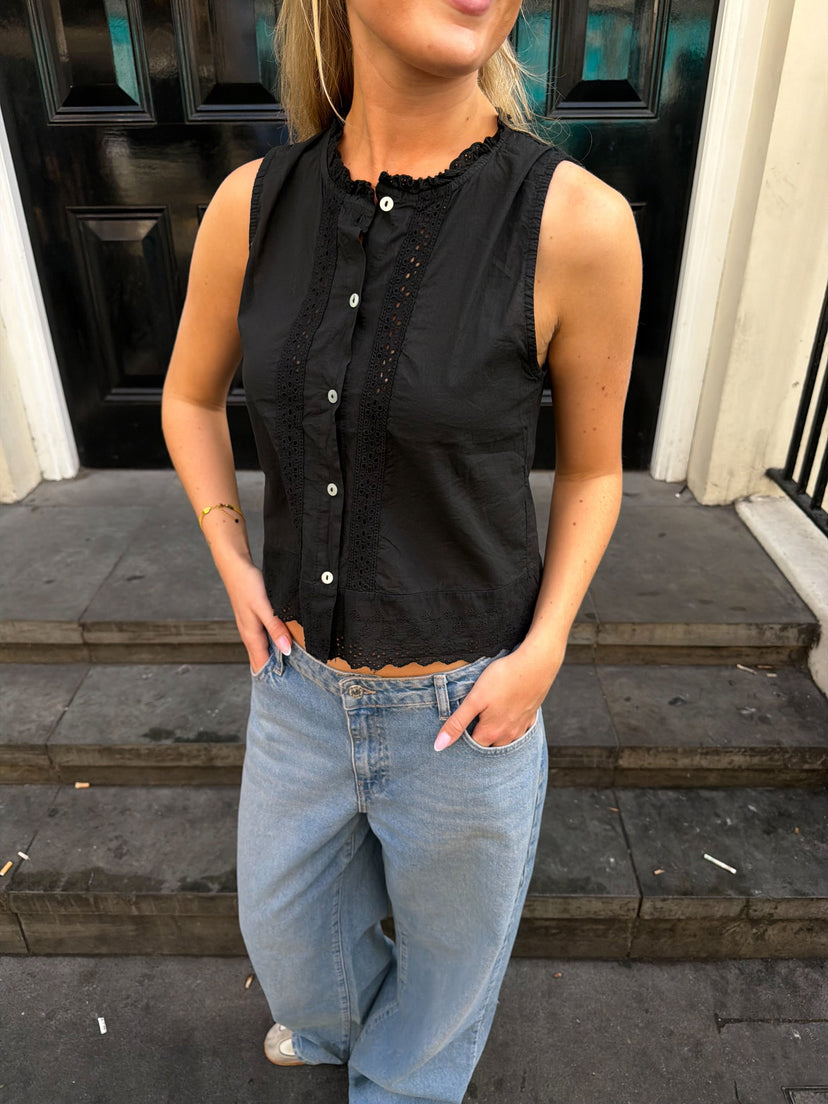 Mia Broderie Anglaise Top - Black