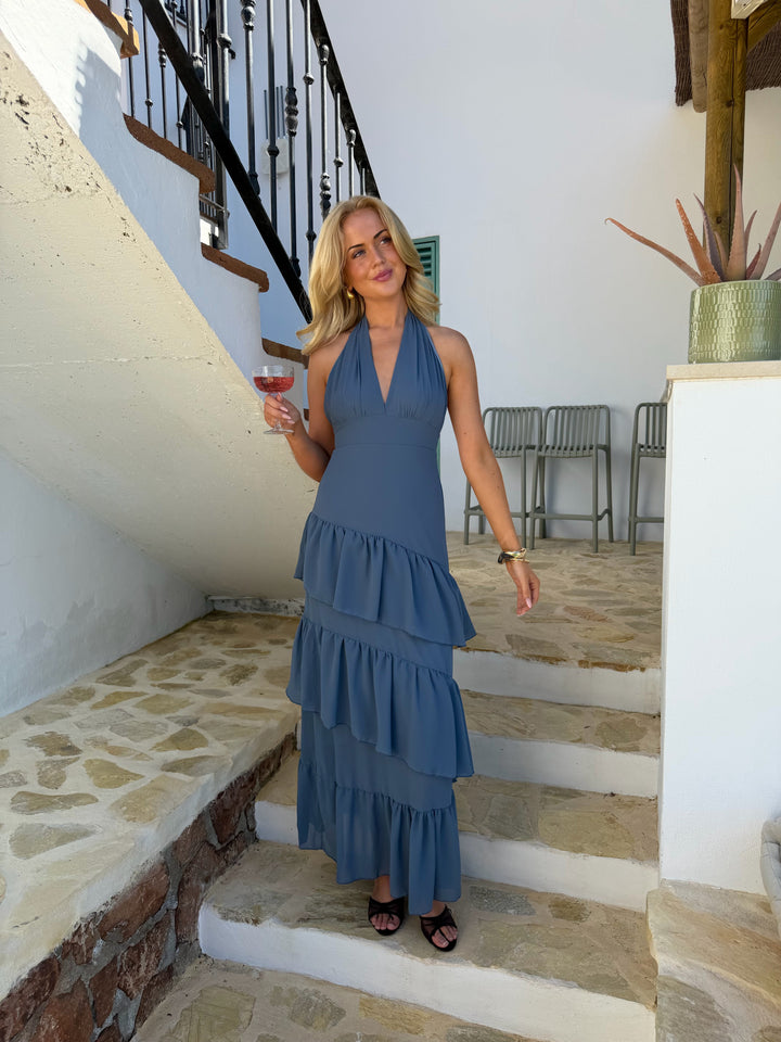 Hailey Maxi Ruffle Dress - Stormy Blue