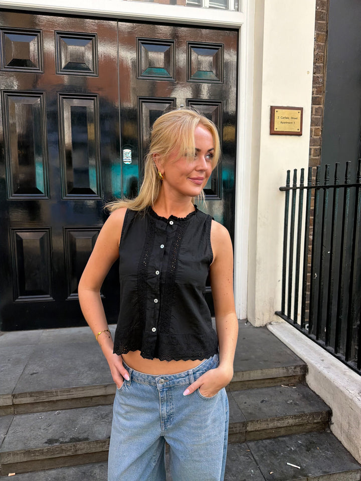 Mia Broderie Anglaise Top - Black