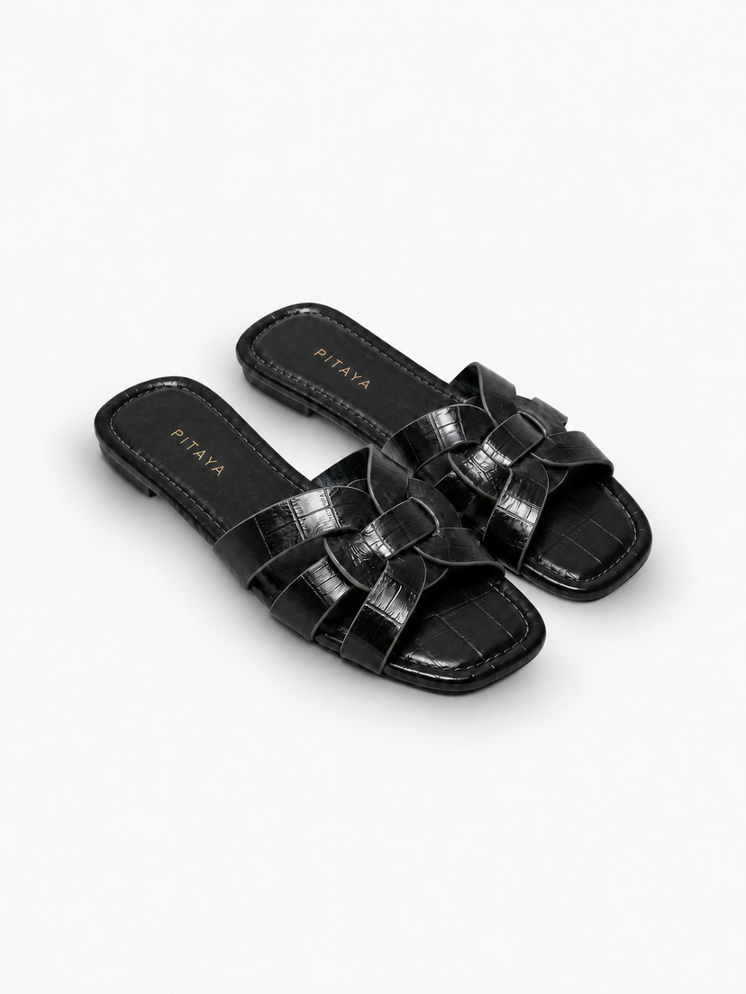 Elly Strap Flats - Black Snake