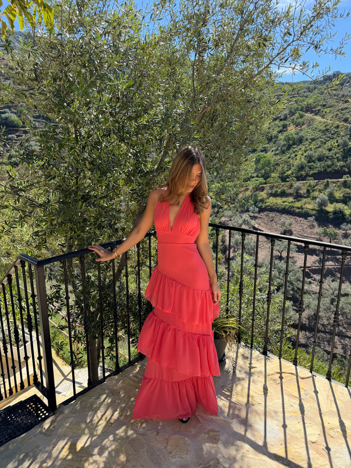 Hailey Maxi Ruffle Dress - Coral