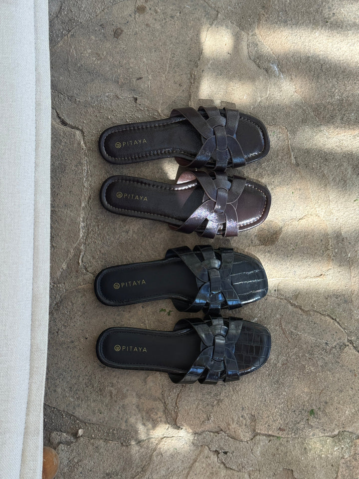 Elly Strap Flats - Black Snake