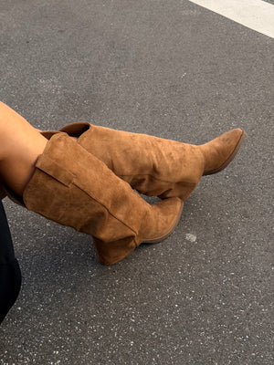 Sofia Cowboy Boots - Faux Suede Camel