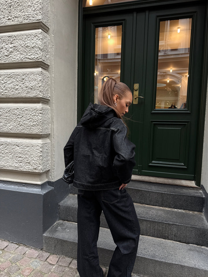 Luna Hooded Denim Jacket - Black Rinse