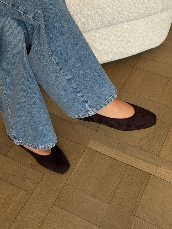 Jennifer Square Ballerina - Faux Suede Dark Brown