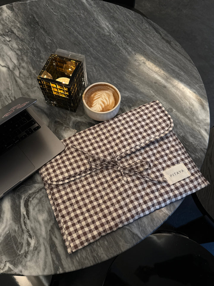 Mira Bow Computer Sleeve - Espresso Brown Check