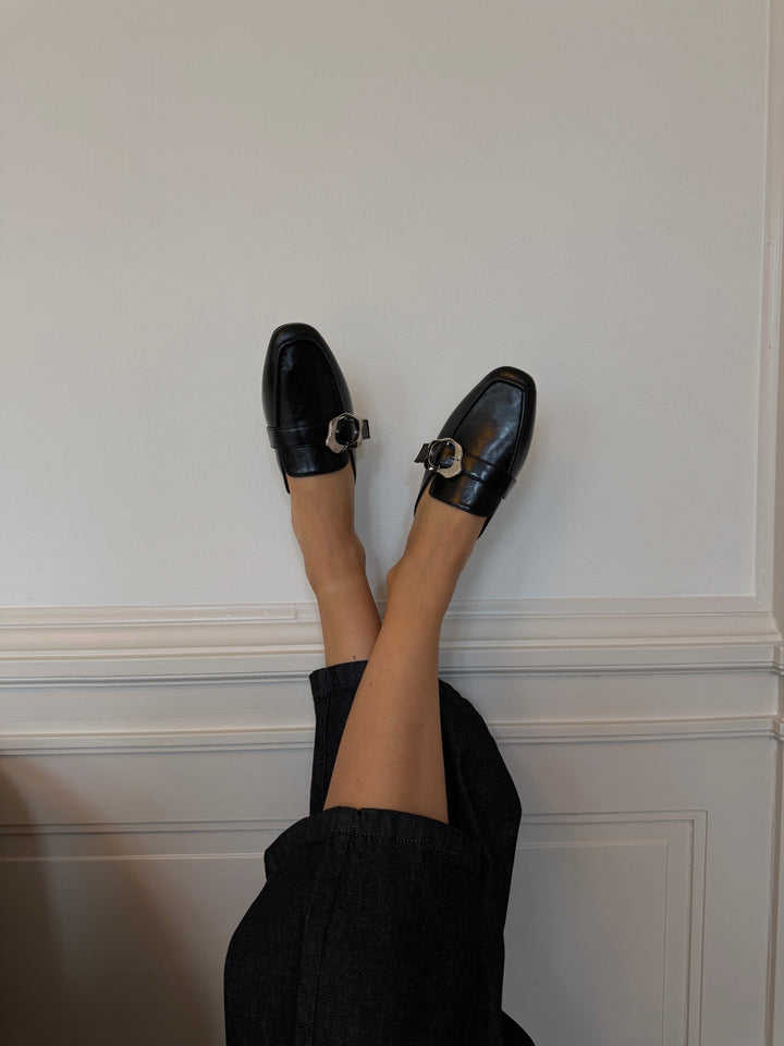 Amy Buckle Mules - Black