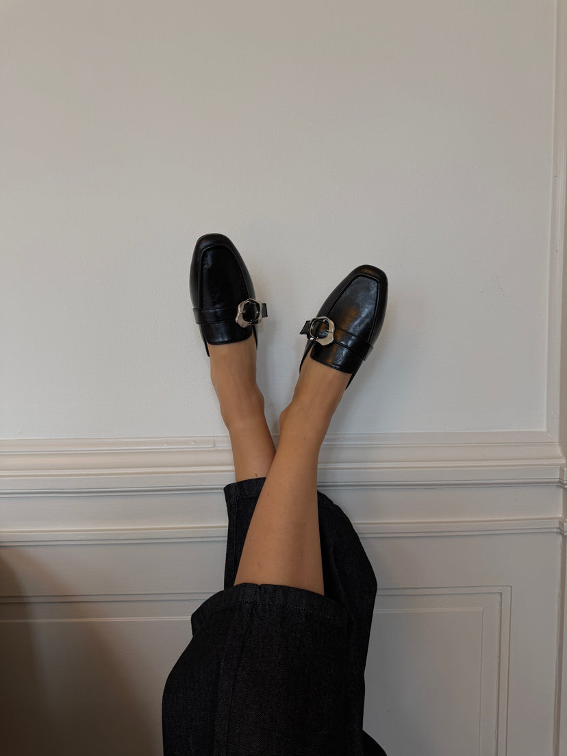 Amy Buckle Mules - Black