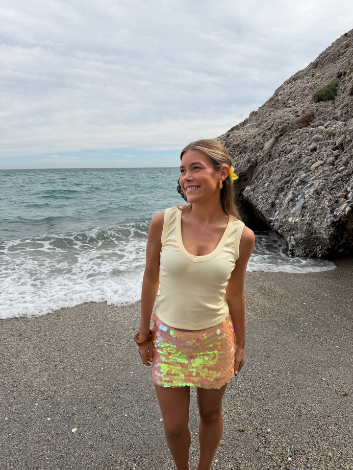 Jasmin Sequins Mini Skirt - Mermaid Peach