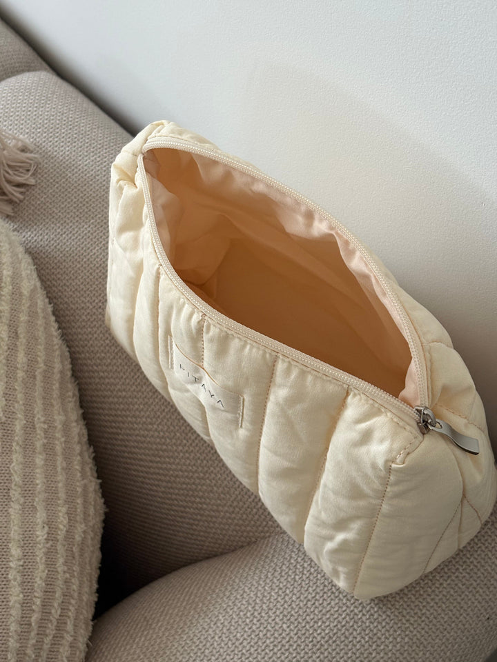 Medium Triangle Makeup Bag - Cream White