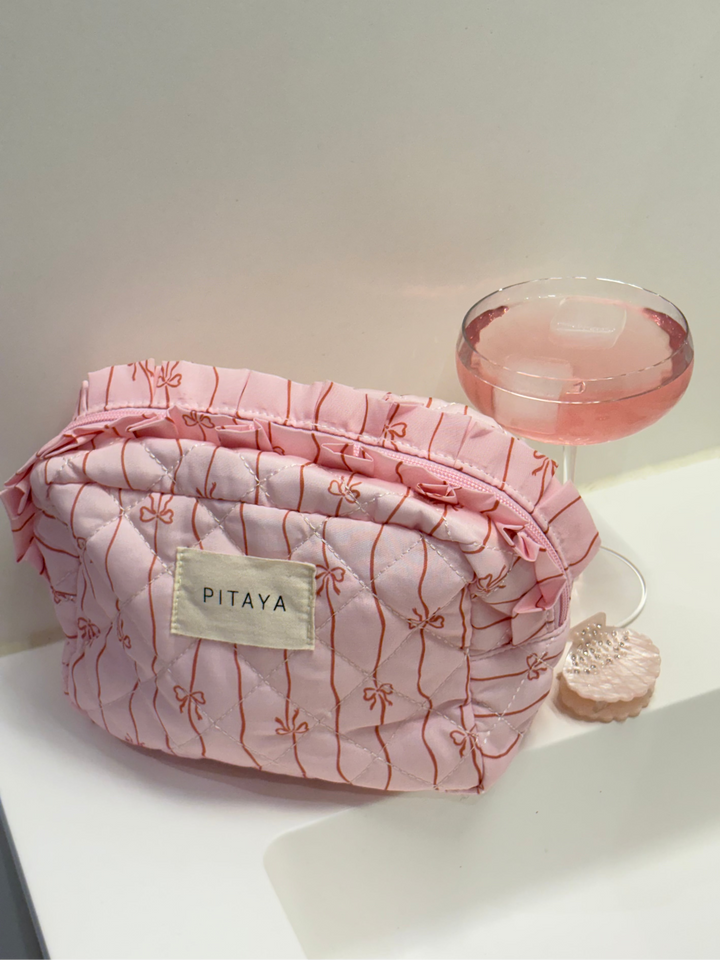 Frill Makeup Bag Medium - Pink/Red Bows
