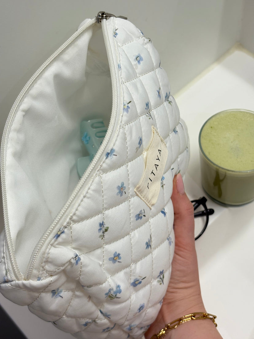 Medium Makeup Bag - White Cute Flower