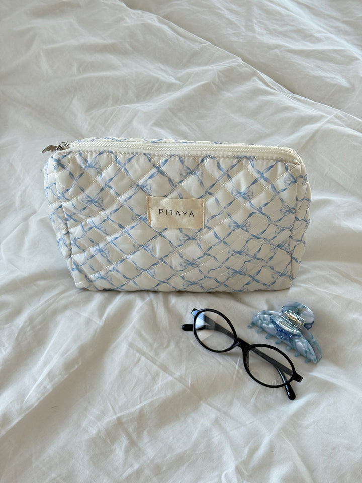 Medium Makeup Bag - Blue Bow Check