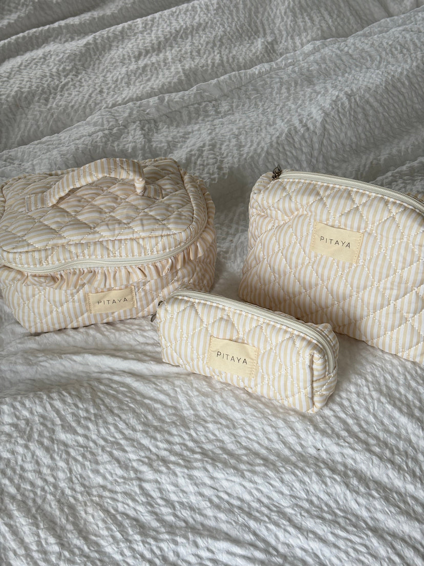 Medium Triangle Makeup Bag - Yellow Stripe