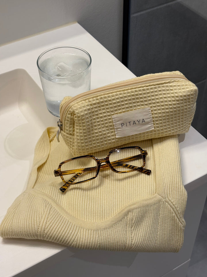 Small Waffle Makeup Bag - Light Yellow