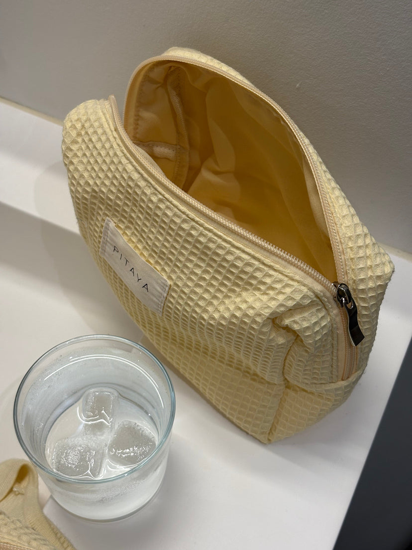 Medium Waffle Makeup Bag - Light Yellow