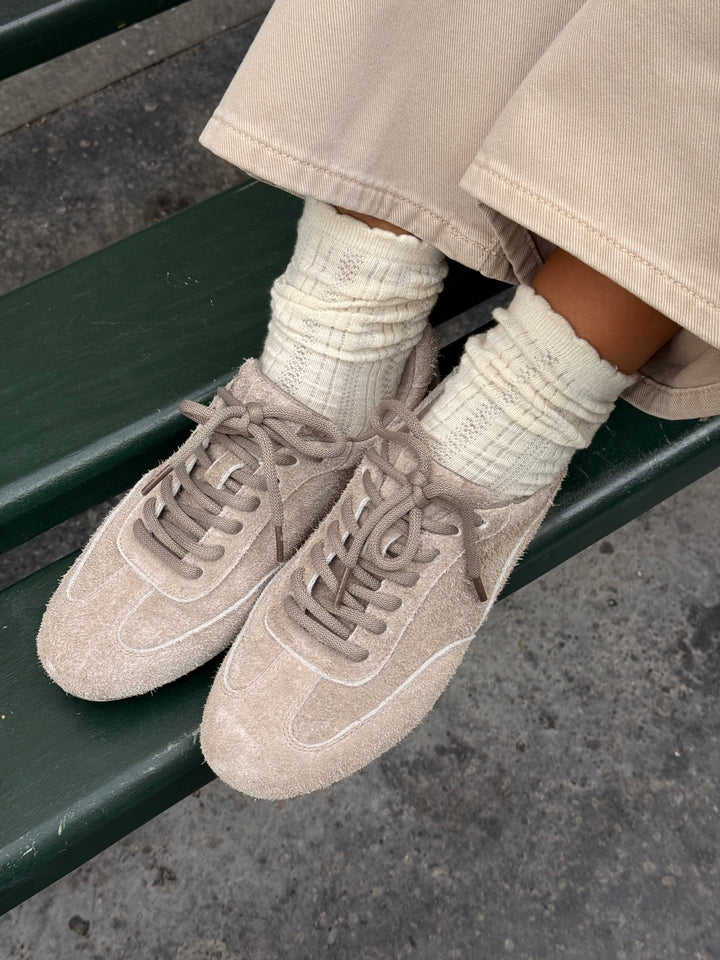 Lana Hairy Suede Leather Sneakers - Warm Grey