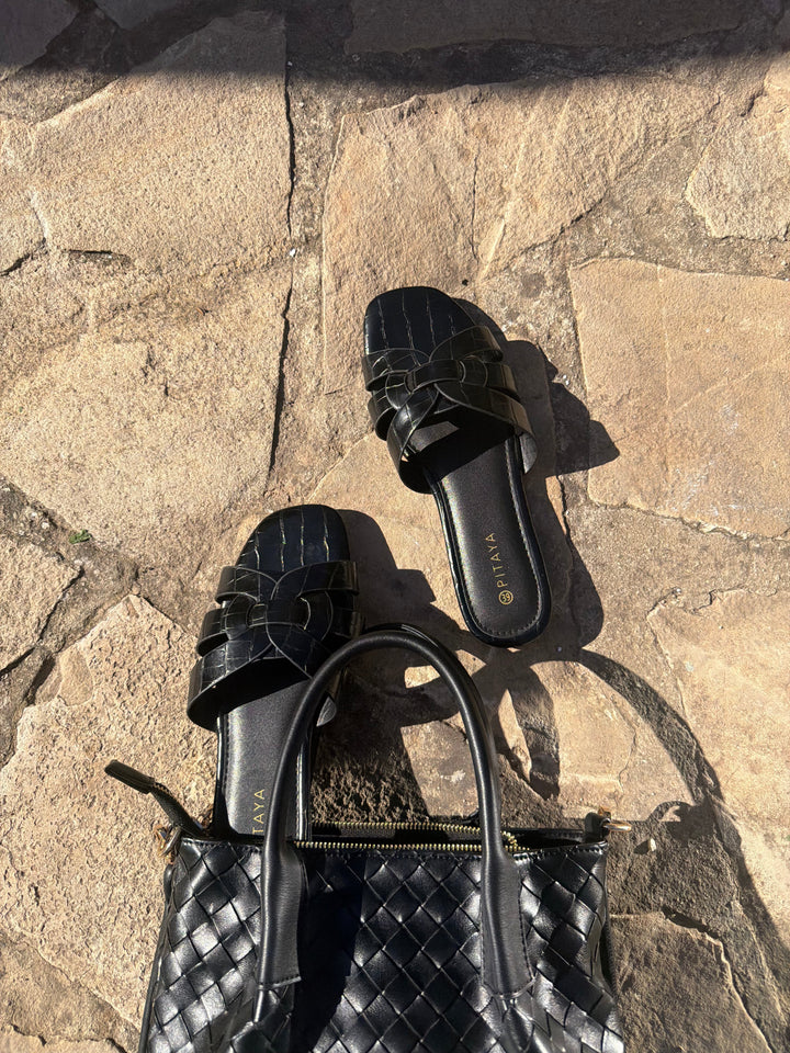Elly Strap Flats - Black Snake