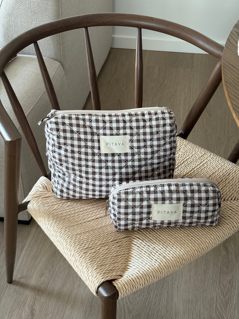 Medium Makeup Bag - Espresso Brown Check