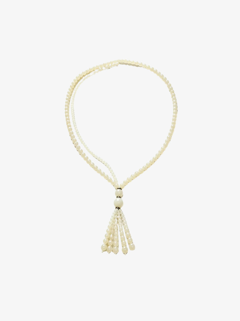 May Long Fringe Pearl Necklace - White