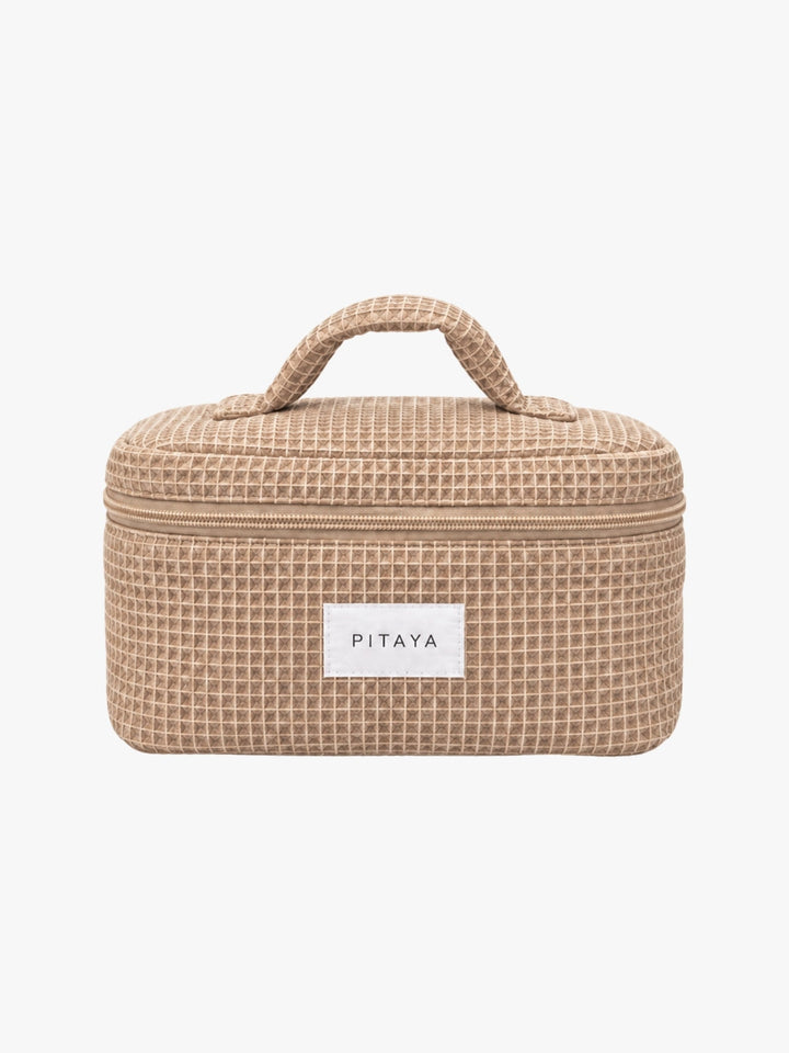 Large Waffle Makeup Bag - Dark Beige