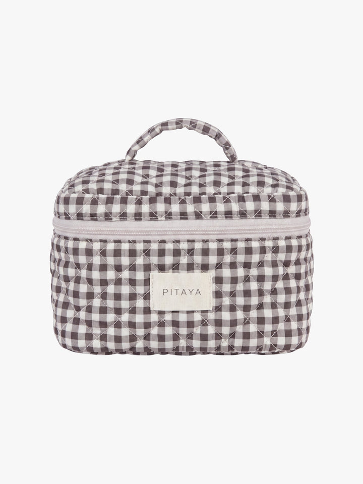 Large Makeup Bag - Espresso Brown Check