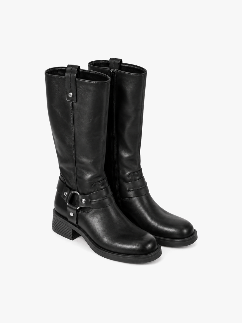 Olina Chunky Biker Boots - Black