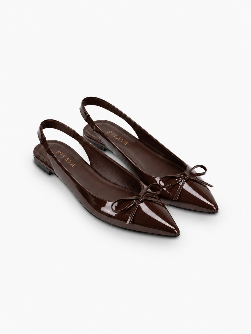 Patricia Slingback Bow Ballerina - Shiny Dark Brown