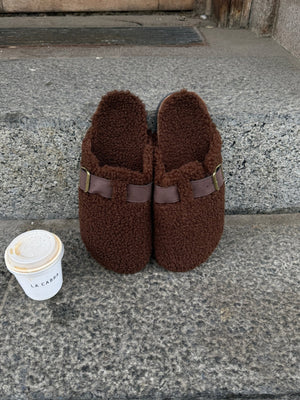 Alexandra Teddy Slippers - Dark Brown