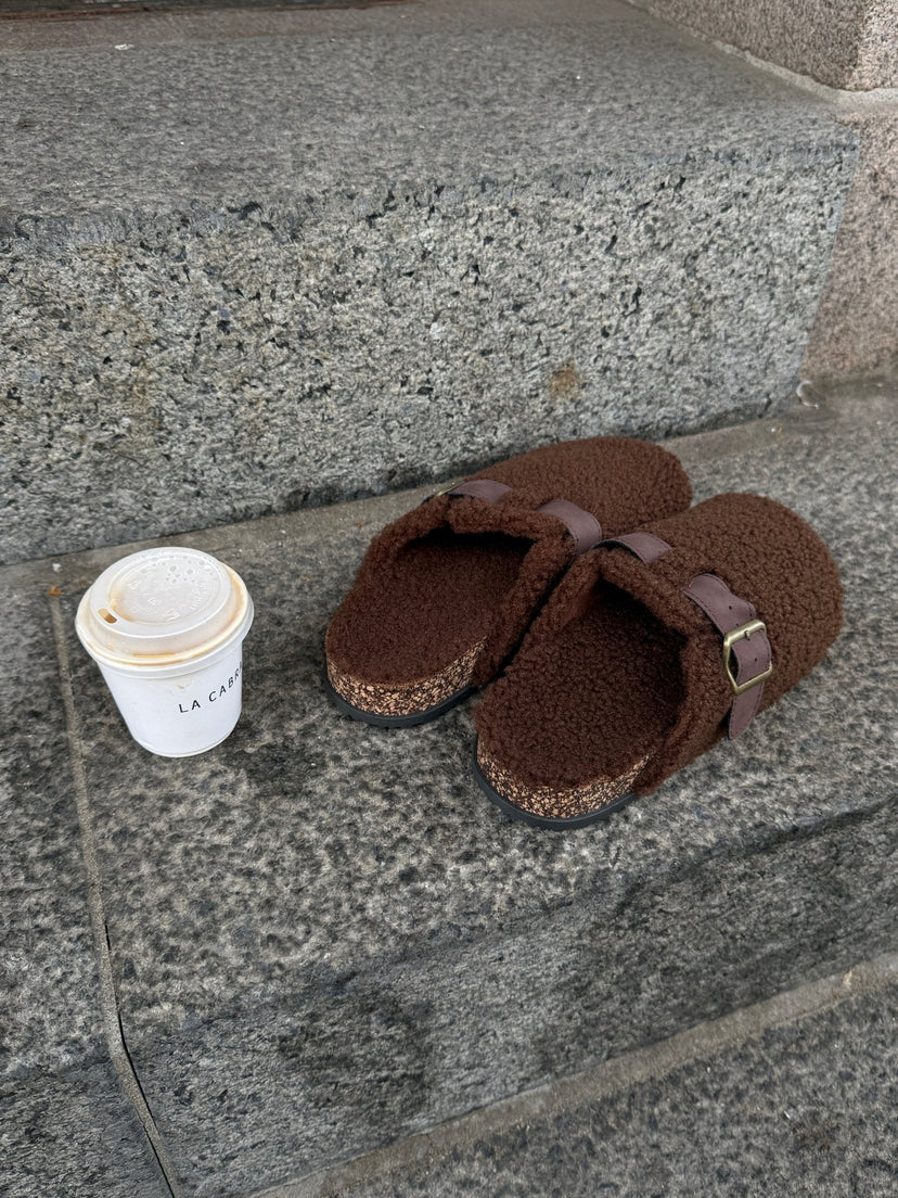 Alexandra Teddy Slippers - Dark Brown