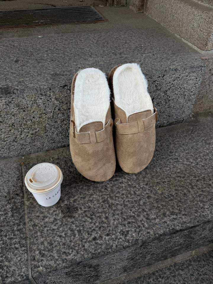 Augusta Teddy Slippers - Taupe