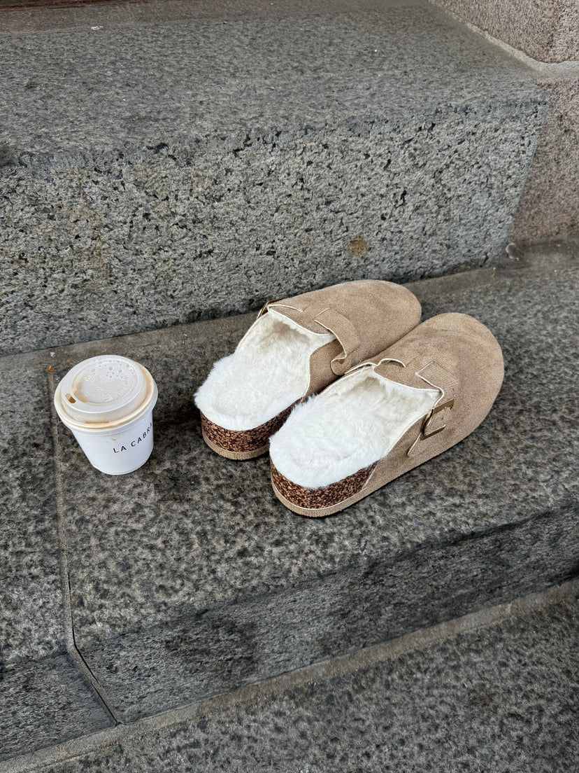 Augusta Teddy Slippers - Taupe