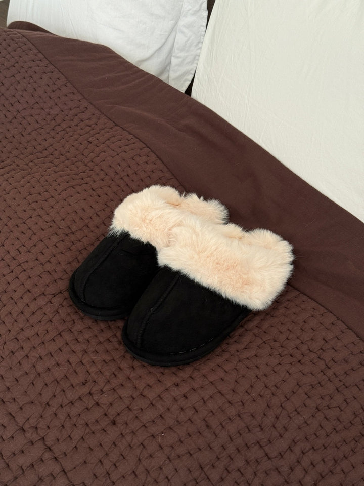 Lenora Teddy Slippers - Black