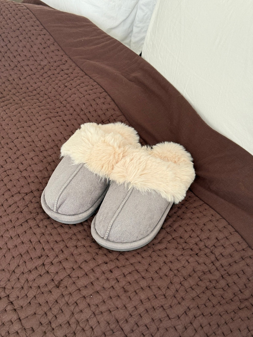 Lenora Teddy Slippers - Grey