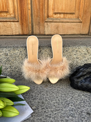 Milly Feather Mule - Beige