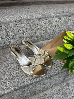 Nellie Bow Tie Heeled Mules - Gold
