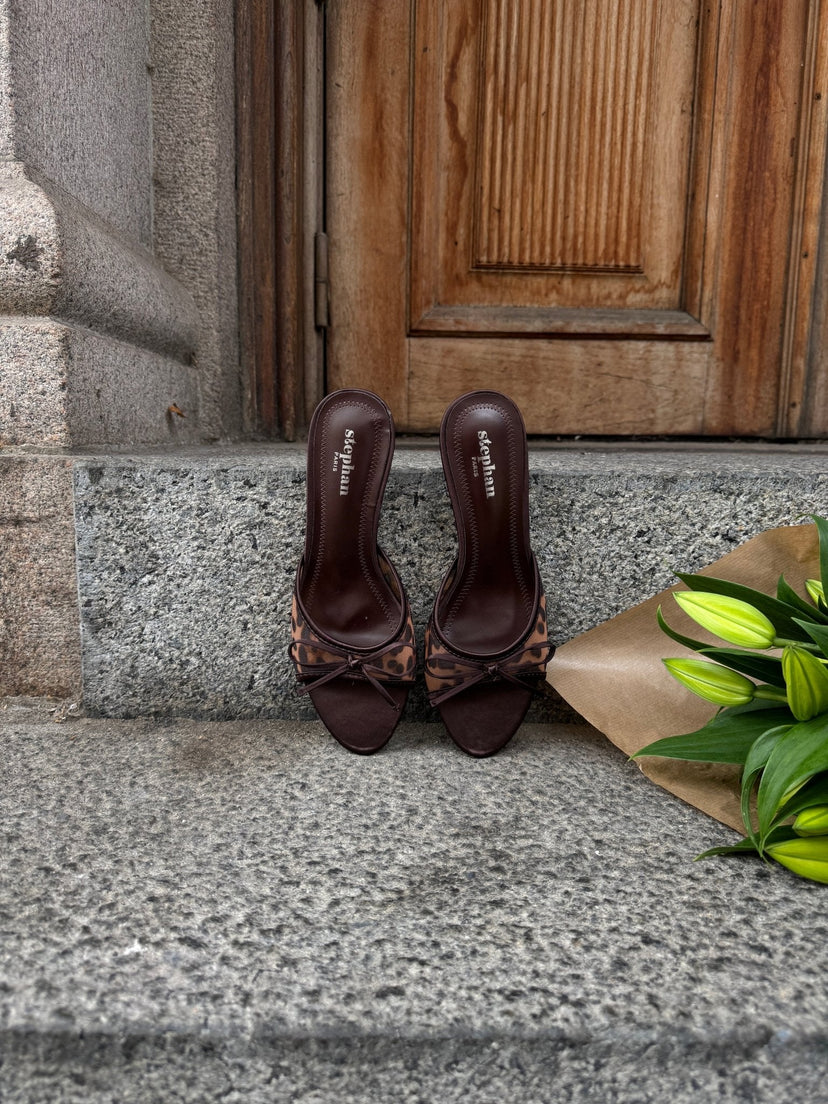 Nellie Bow Tie Heeled Mules - Leopard