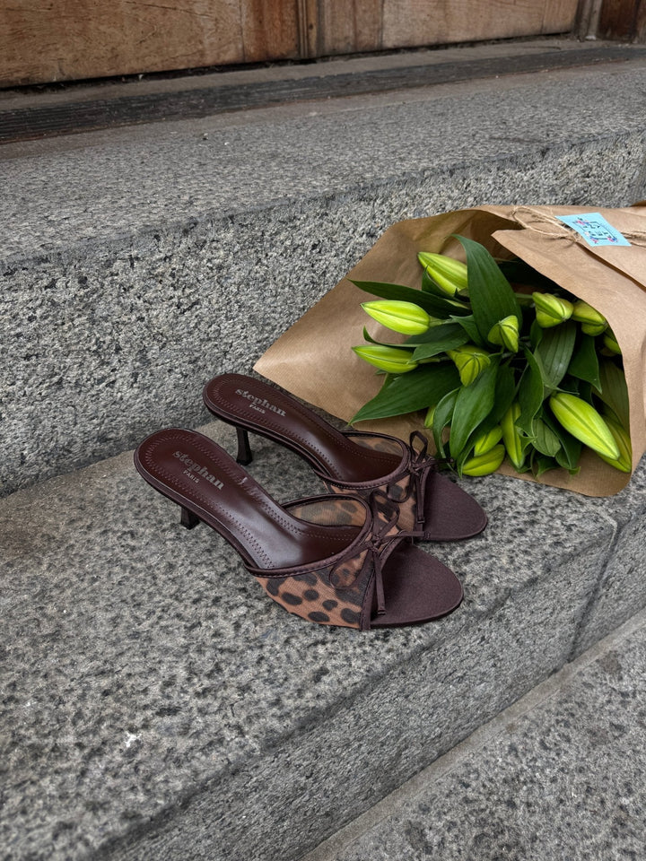 Nellie Bow Tie Heeled Mules - Leopard