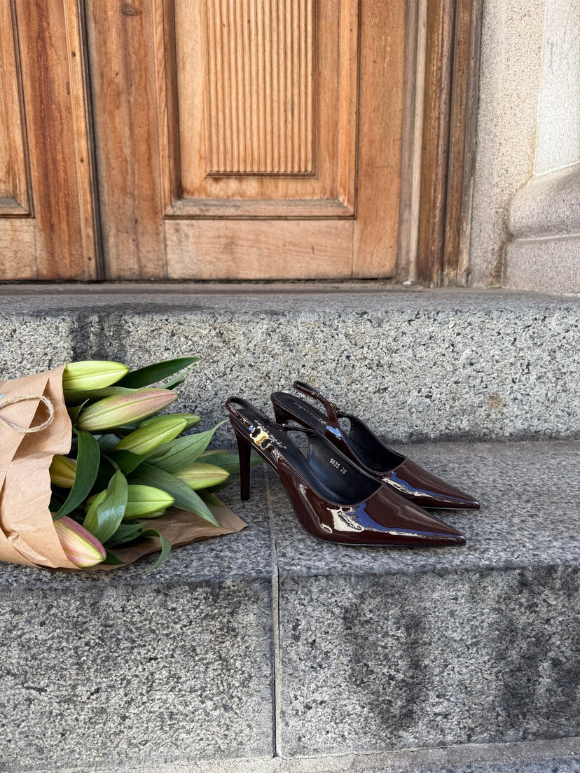 Nina Gloss Slingback - Chocolate Brown