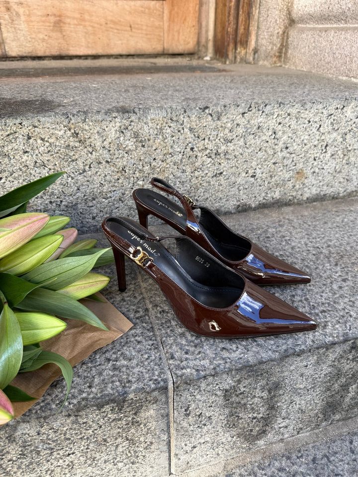 Nina Gloss Slingback - Chocolate Brown