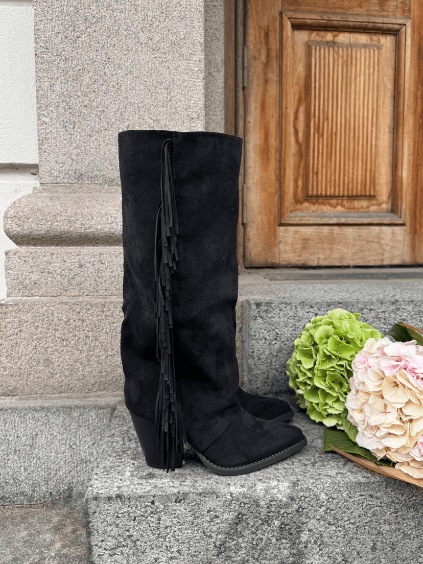 Siw Faux Suede Western Boots - Black